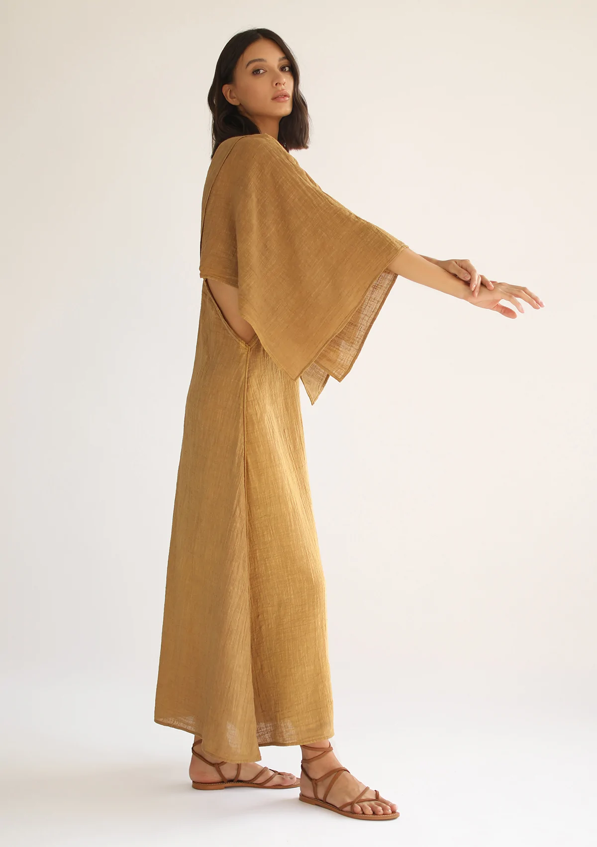 Alternate product view of Aurora Dress – Golden Brown