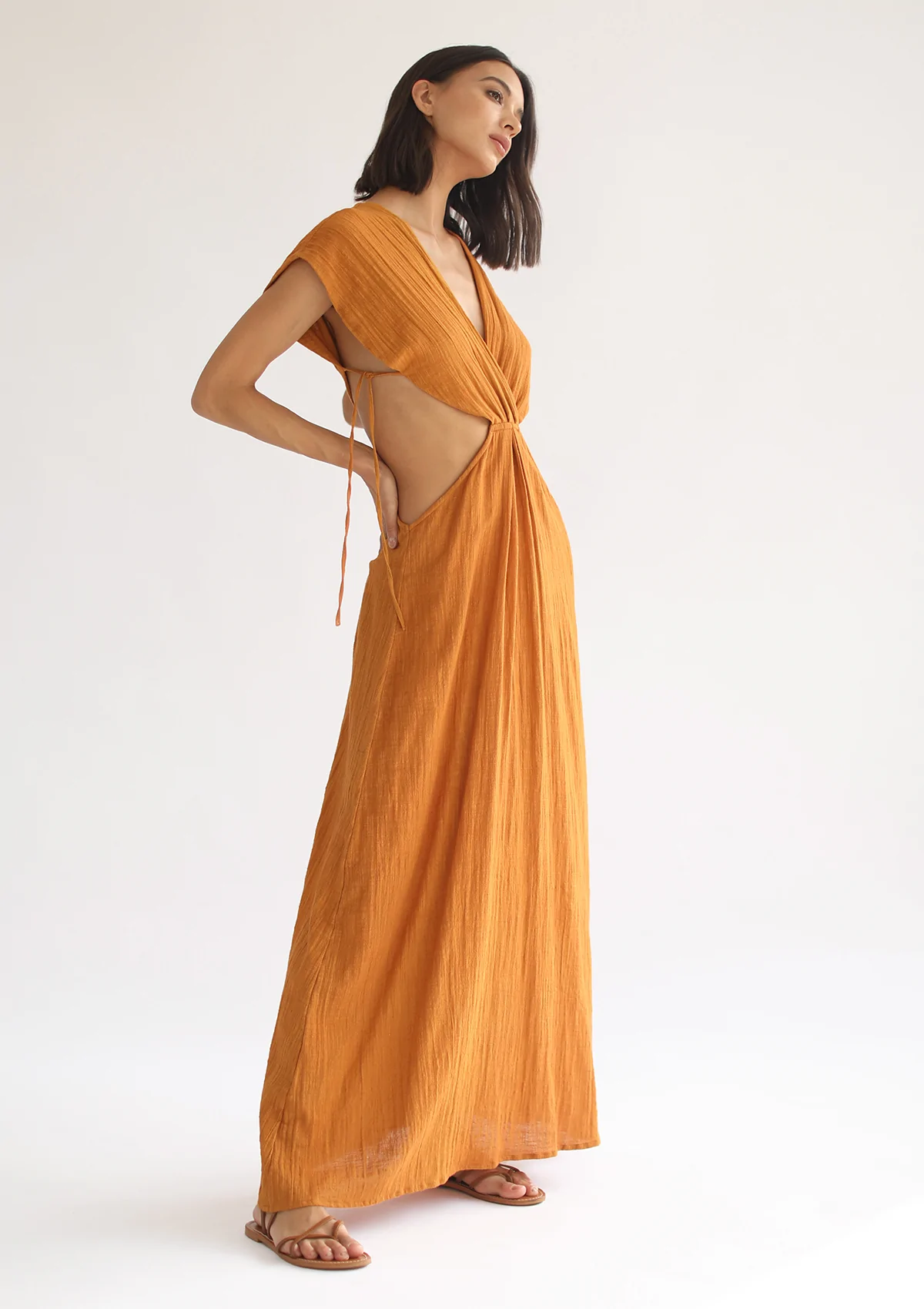 Alternate product view of Cleo Dress – Inca Gold