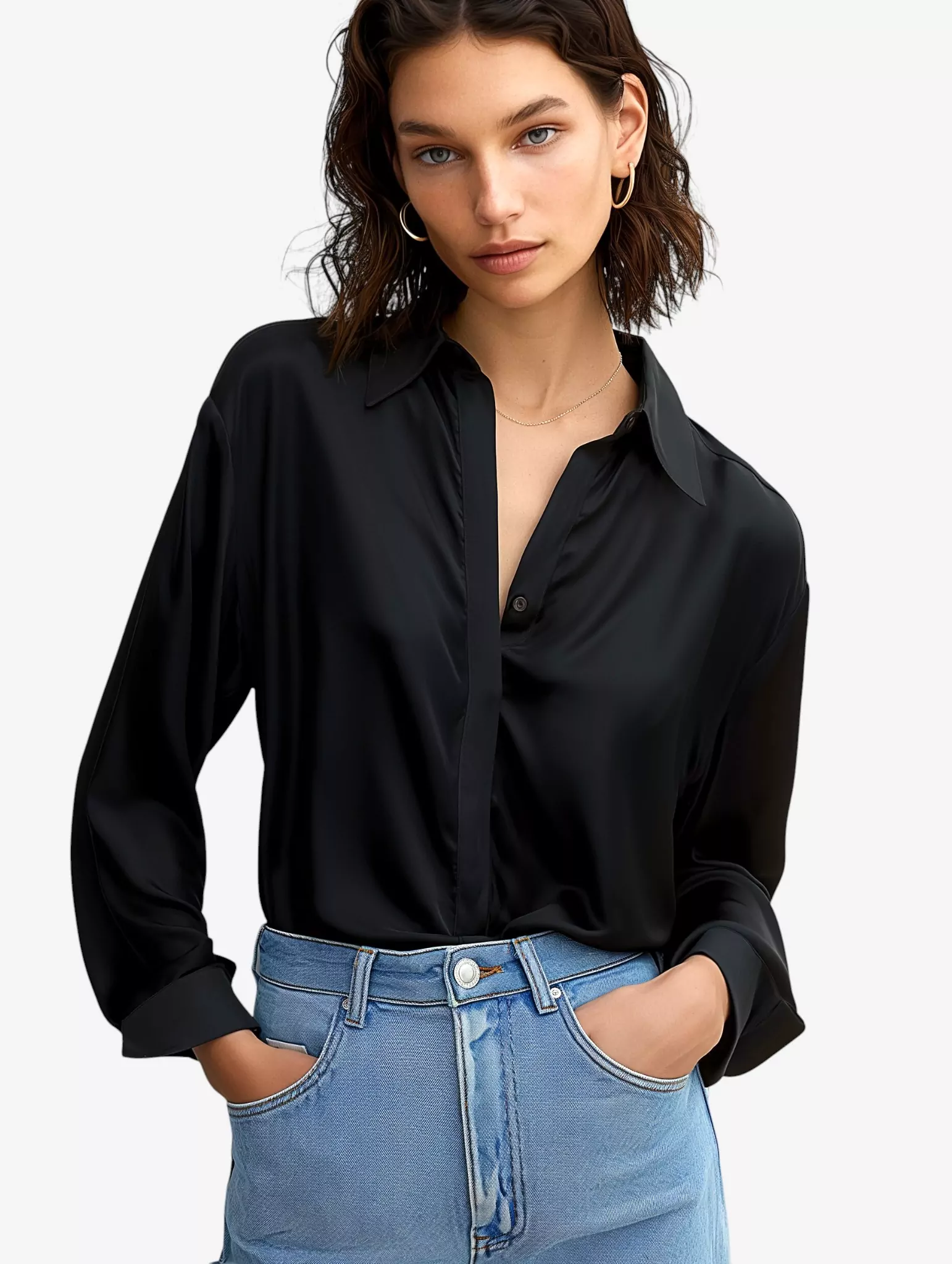 Alternate product view of Fluid Button Blouse