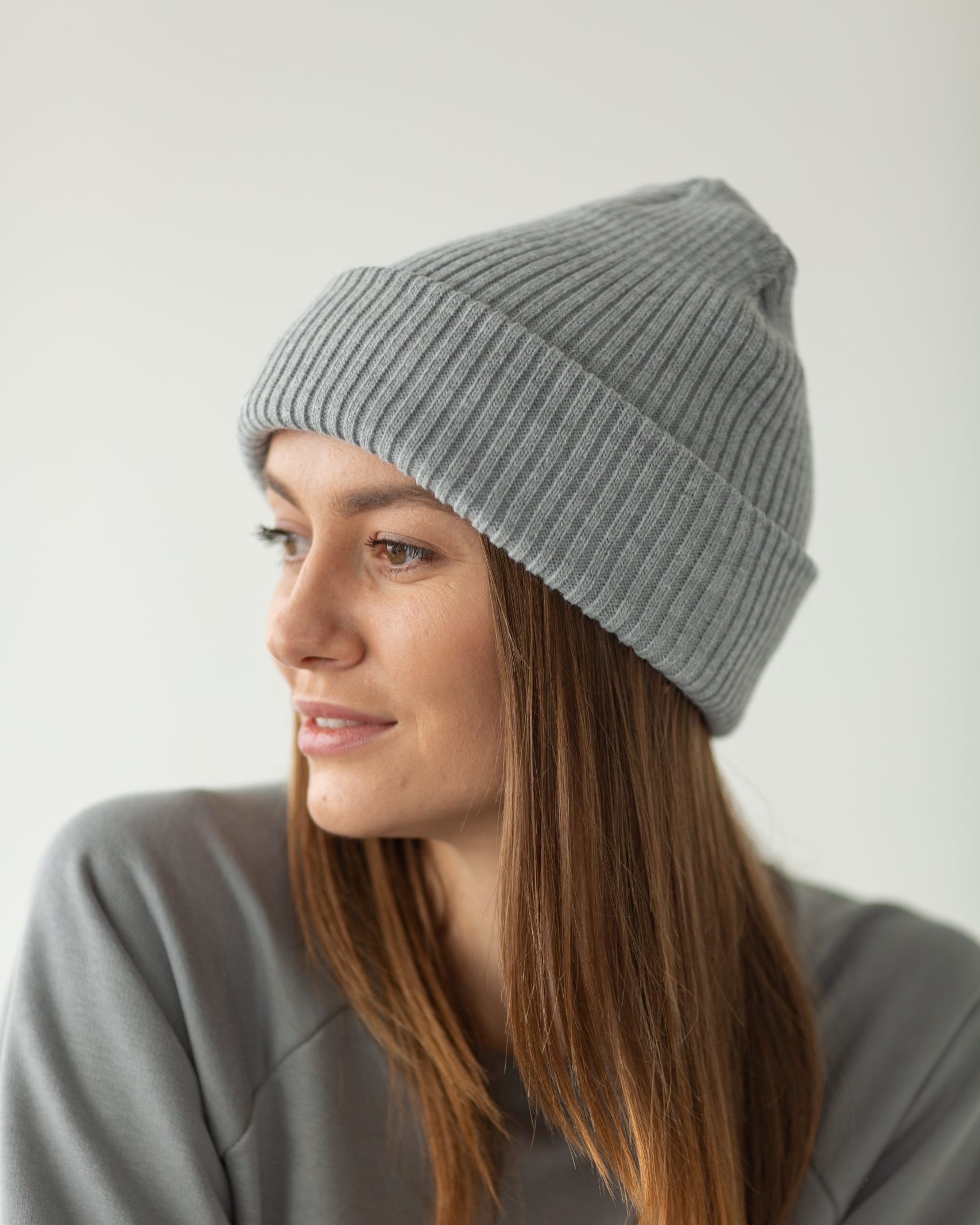 Alternate product view of Grey Knitted Beanie