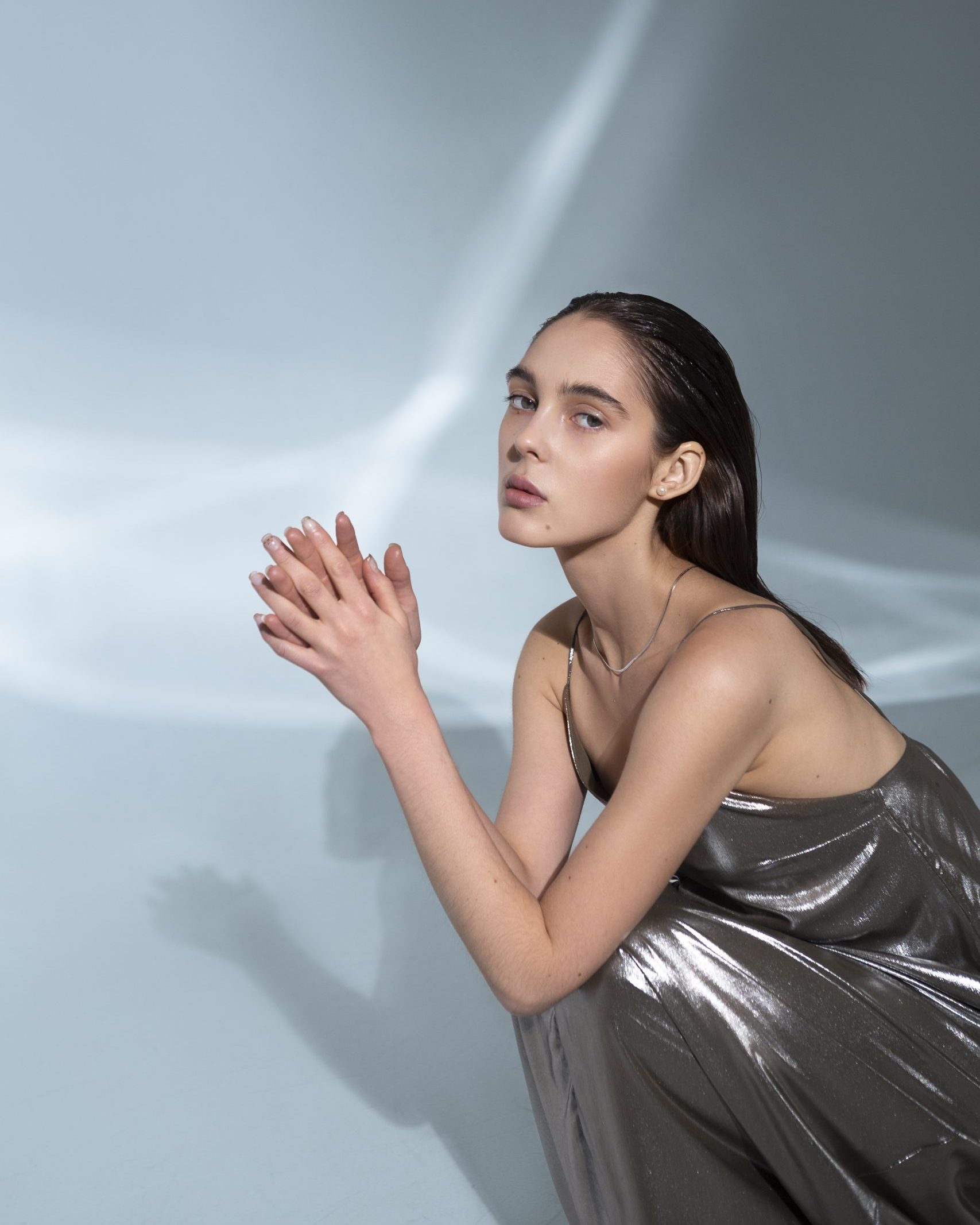 Alternate product view of Shiny Silver Maxi Dress