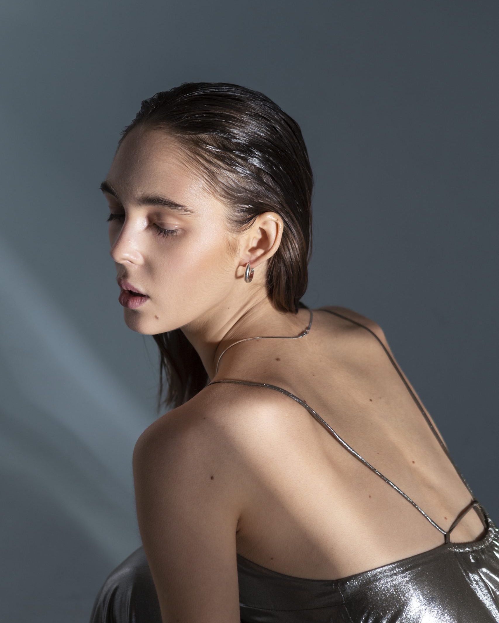 Alternate product view of Shiny Silver Maxi Dress
